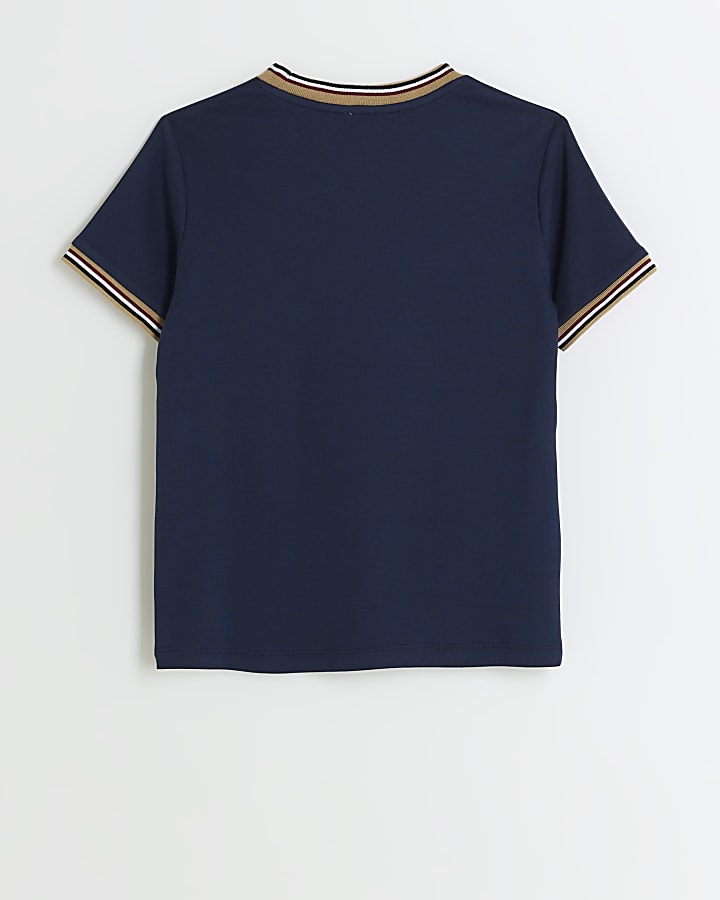 Boys navy RI embroidered taped t-shirt