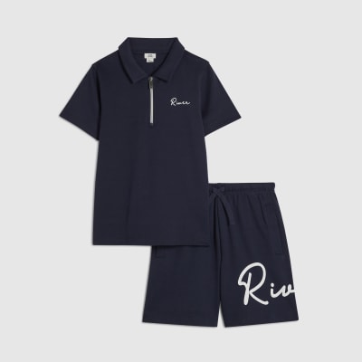 Boys Navy RI Polo Shirt And Shorts Set