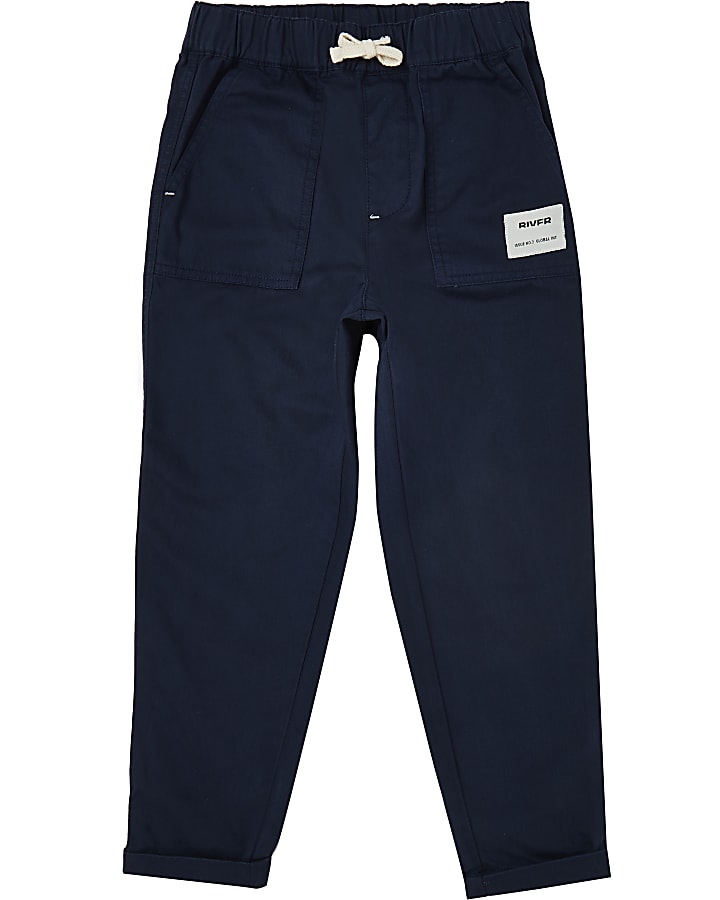 Boys navy River pull on trousers