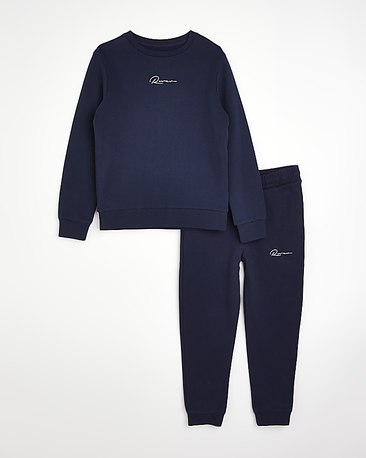 Boys navy River sweatshirt and joggers outfit