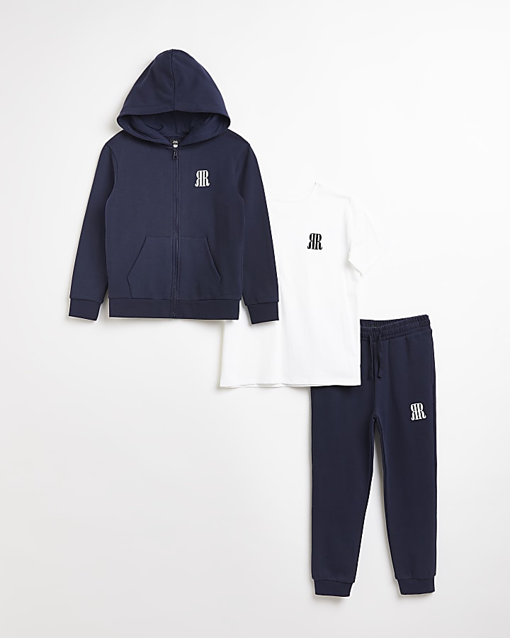 Boys navy RR hoodie and joggers outfit