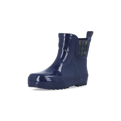 360 degree animation of product Boys Navy Rubber Chelsea Wellie Boots frame-0