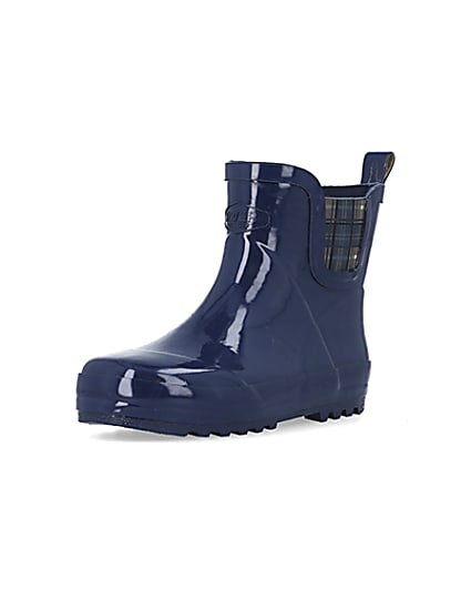 360 degree animation of product Boys Navy Rubber Chelsea Wellie Boots frame-0