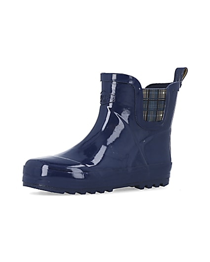 360 degree animation of product Boys Navy Rubber Chelsea Wellie Boots frame-1