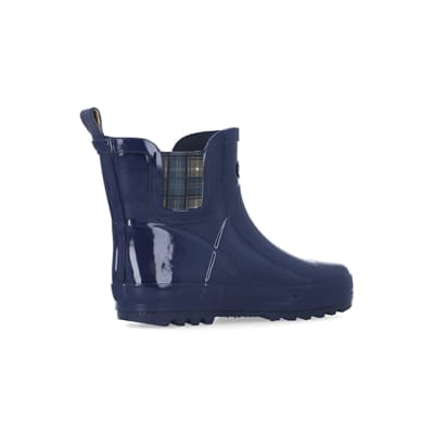 360 degree animation of product Boys Navy Rubber Chelsea Wellie Boots frame-13