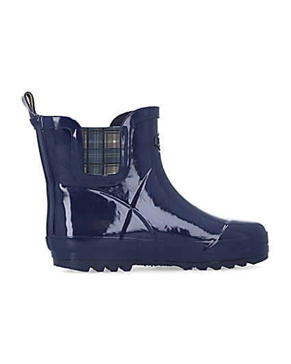360 degree animation of product Boys Navy Rubber Chelsea Wellie Boots frame-14