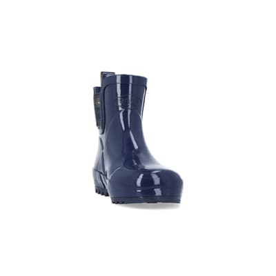 360 degree animation of product Boys Navy Rubber Chelsea Wellie Boots frame-20