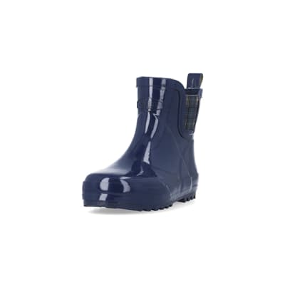 360 degree animation of product Boys Navy Rubber Chelsea Wellie Boots frame-23