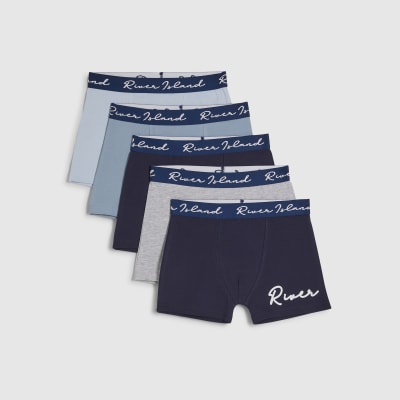 Boys Navy Script Pack Of 5 Boxers
