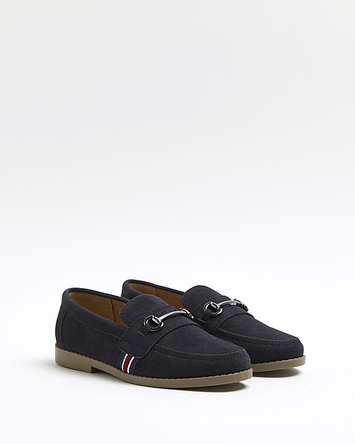 Boys navy snaffle tape loafers