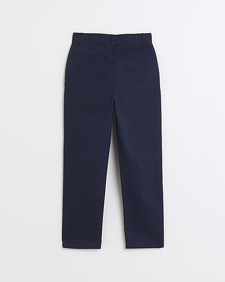 Boys navy stretch chino trousers