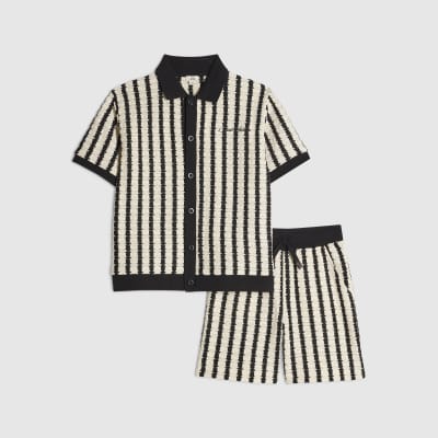 Boys Navy Stripe Crochet Shirt Set