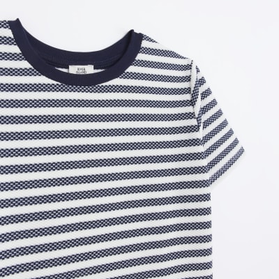 Boys Navy Stripe Textured T-shirt
