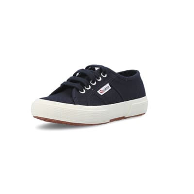 360 degree animation of product Boys navy Superga lace up canvas trainers frame-0
