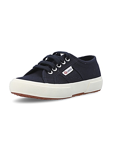 360 degree animation of product Boys navy Superga lace up canvas trainers frame-0