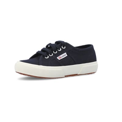 360 degree animation of product Boys navy Superga lace up canvas trainers frame-1