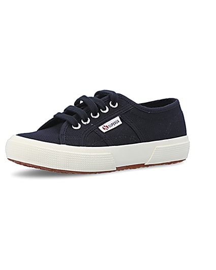 360 degree animation of product Boys navy Superga lace up canvas trainers frame-1