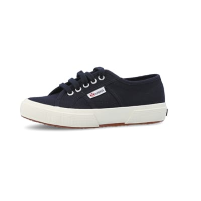 360 degree animation of product Boys navy Superga lace up canvas trainers frame-2