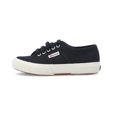 360 degree animation of product Boys navy Superga lace up canvas trainers frame-3