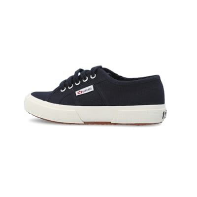 360 degree animation of product Boys navy Superga lace up canvas trainers frame-4