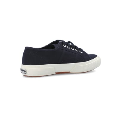 360 degree animation of product Boys navy Superga lace up canvas trainers frame-13