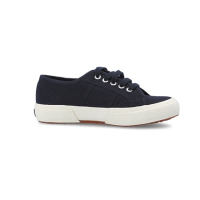 360 degree animation of product Boys navy Superga lace up canvas trainers frame-16