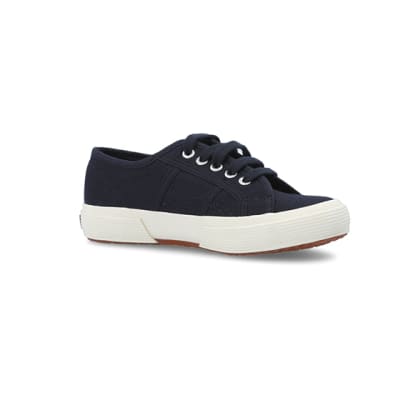 360 degree animation of product Boys navy Superga lace up canvas trainers frame-17