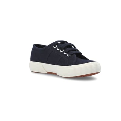 360 degree animation of product Boys navy Superga lace up canvas trainers frame-18