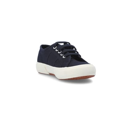 360 degree animation of product Boys navy Superga lace up canvas trainers frame-19