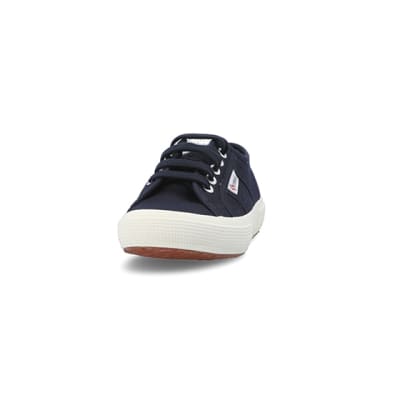 360 degree animation of product Boys navy Superga lace up canvas trainers frame-22