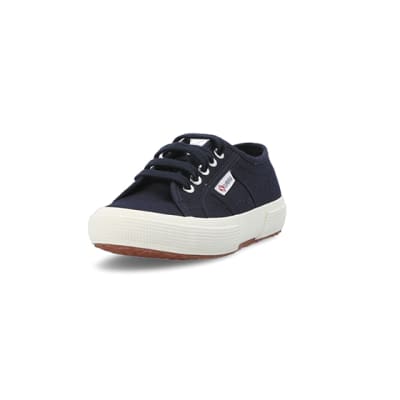 360 degree animation of product Boys navy Superga lace up canvas trainers frame-23