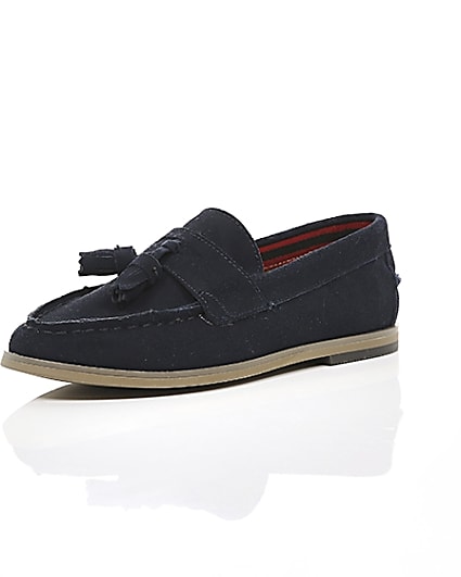 360 degree animation of product Boys navy tassel loafers frame-0