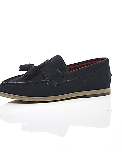 360 degree animation of product Boys navy tassel loafers frame-23