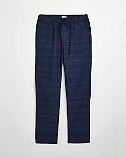 Boys Navy textured Check Trousers