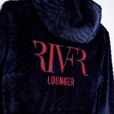 Boys Navy Textured Embroidered Dressing Gown River Island