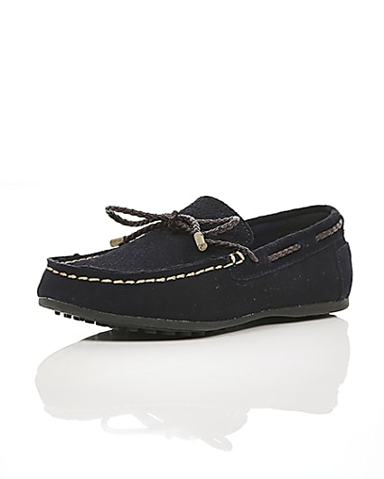 360 degree animation of product Boys navy tie front loafers frame-0