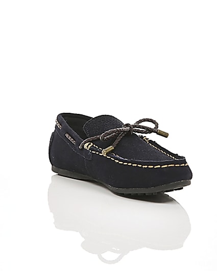 360 degree animation of product Boys navy tie front loafers frame-6