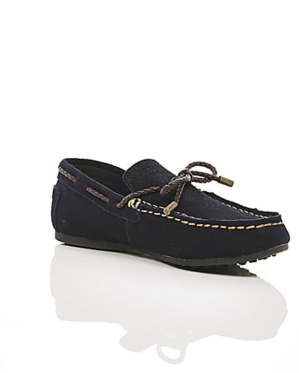 360 degree animation of product Boys navy tie front loafers frame-7