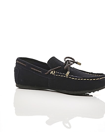 360 degree animation of product Boys navy tie front loafers frame-8