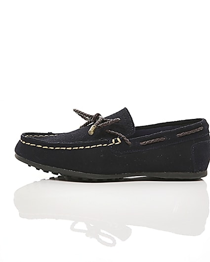 360 degree animation of product Boys navy tie front loafers frame-22