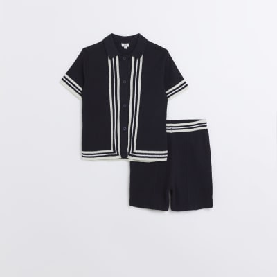 Boys navy tipped polo shirt outfit