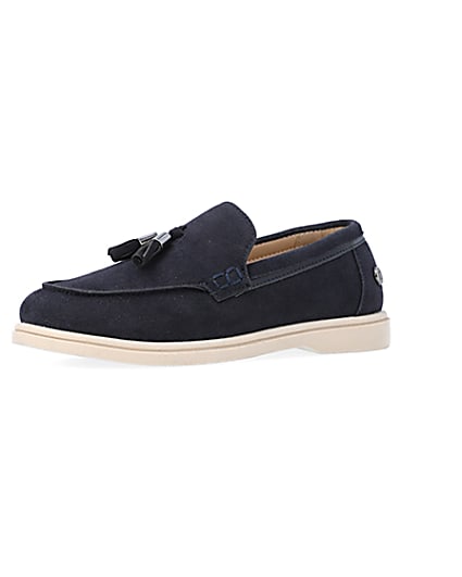 360 degree animation of product Boys Navy wide fit tassel loafers frame-1