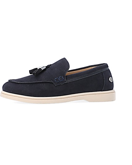 360 degree animation of product Boys Navy wide fit tassel loafers frame-2
