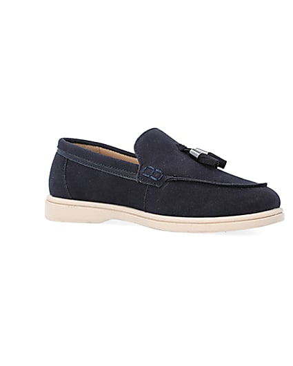 360 degree animation of product Boys Navy wide fit tassel loafers frame-17