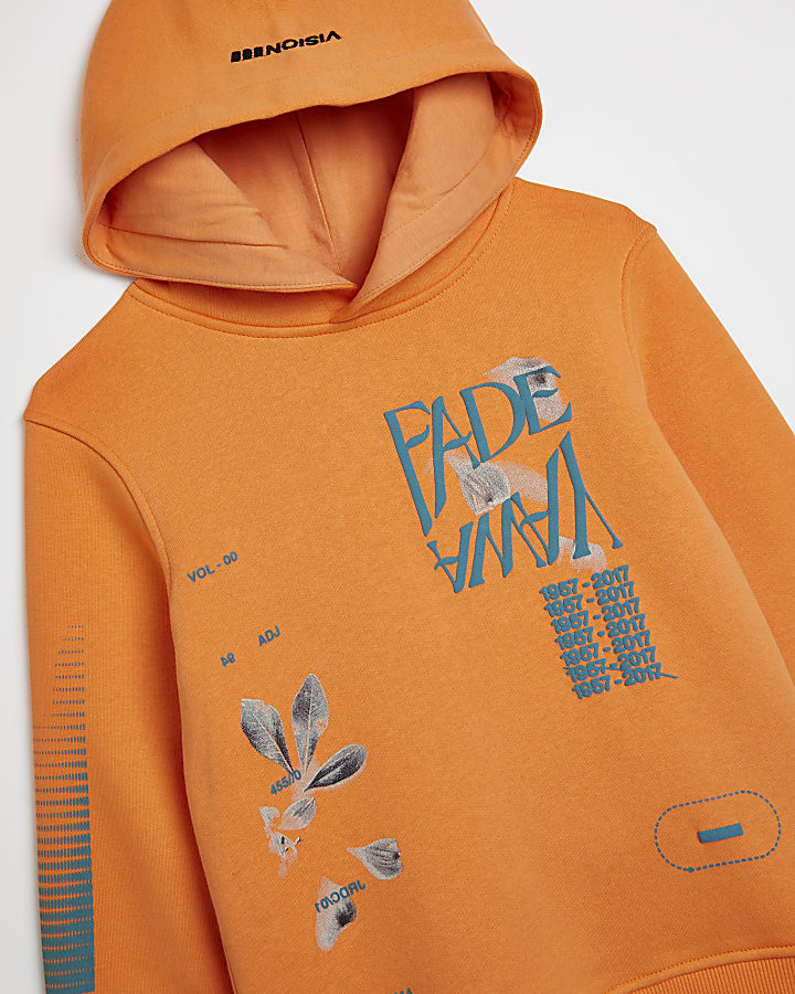Boys orange graphic print hoodie
