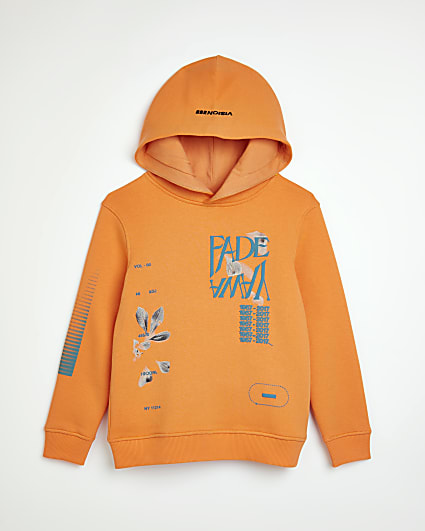Boys orange graphic print hoodie