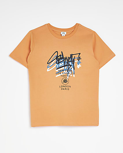 Boys Orange Graphic T-shirt