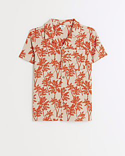 Boys orange palm jacquard short sleeve shirt