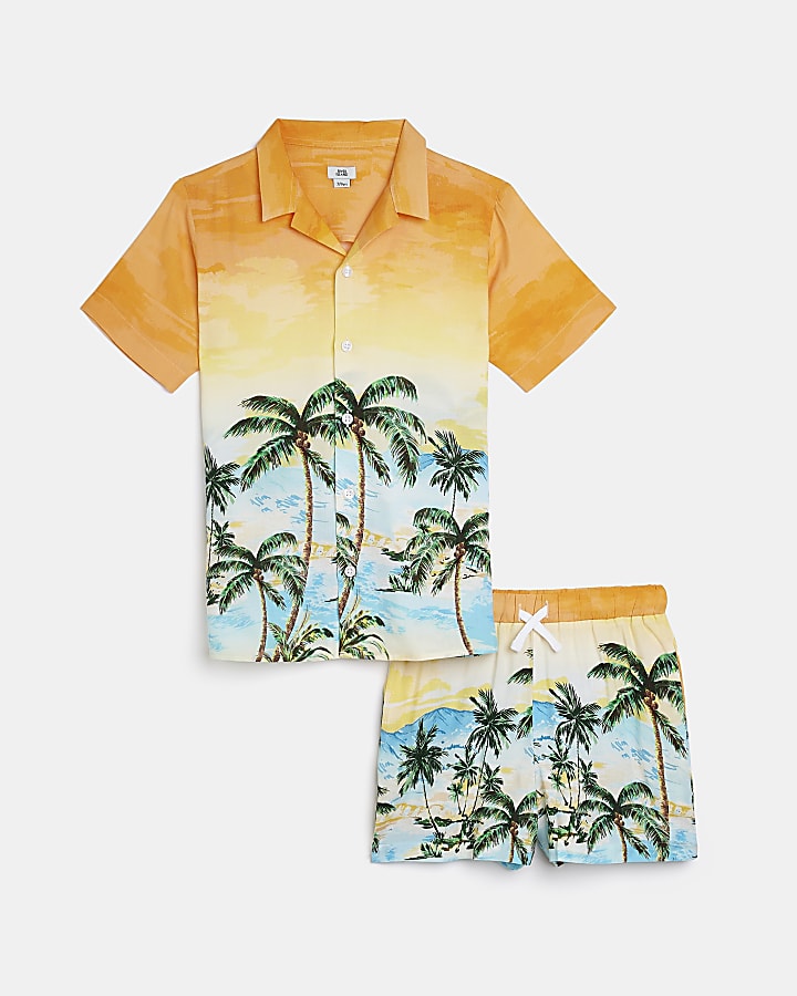 Boys orange palm shirt and shorts set