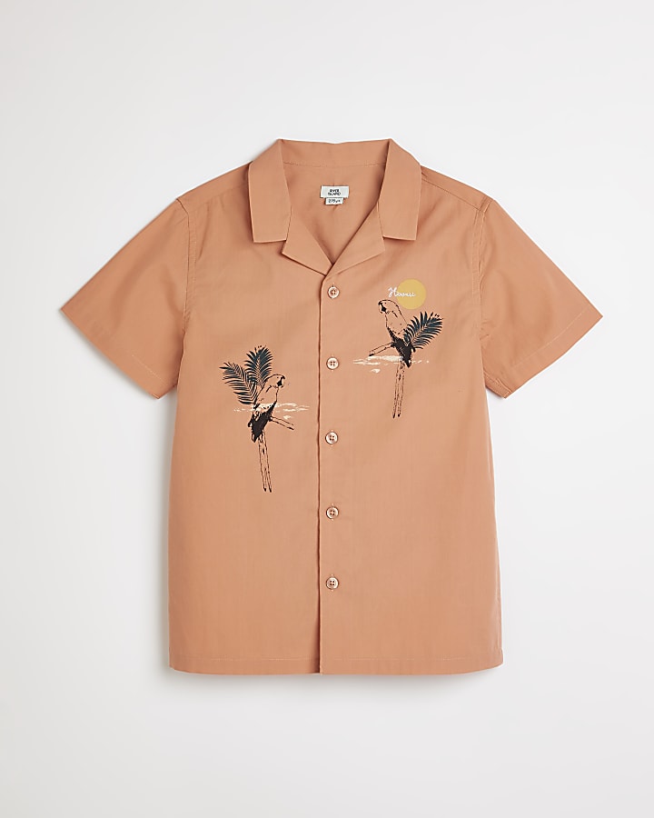 Boys orange tropical print short sleeve shirt